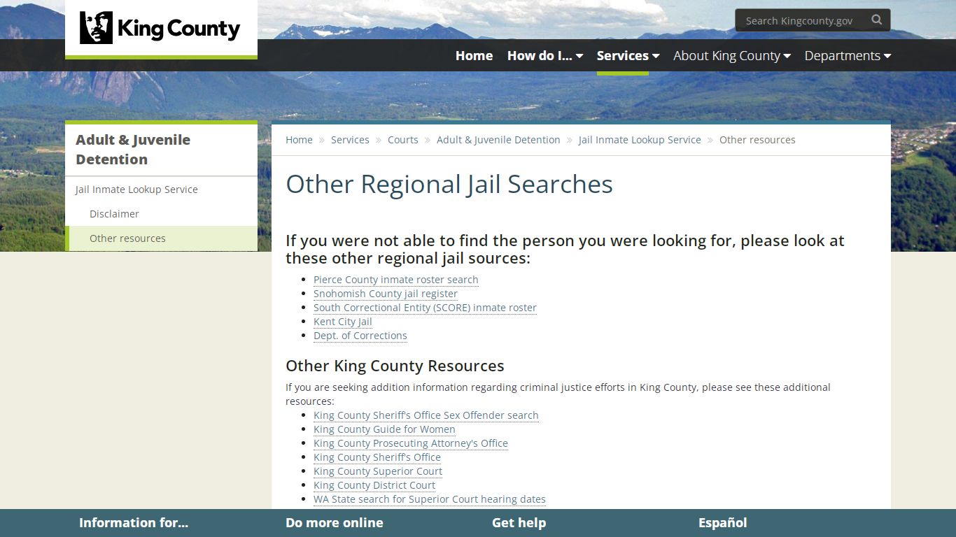 Other Regional Jail Searches - King County